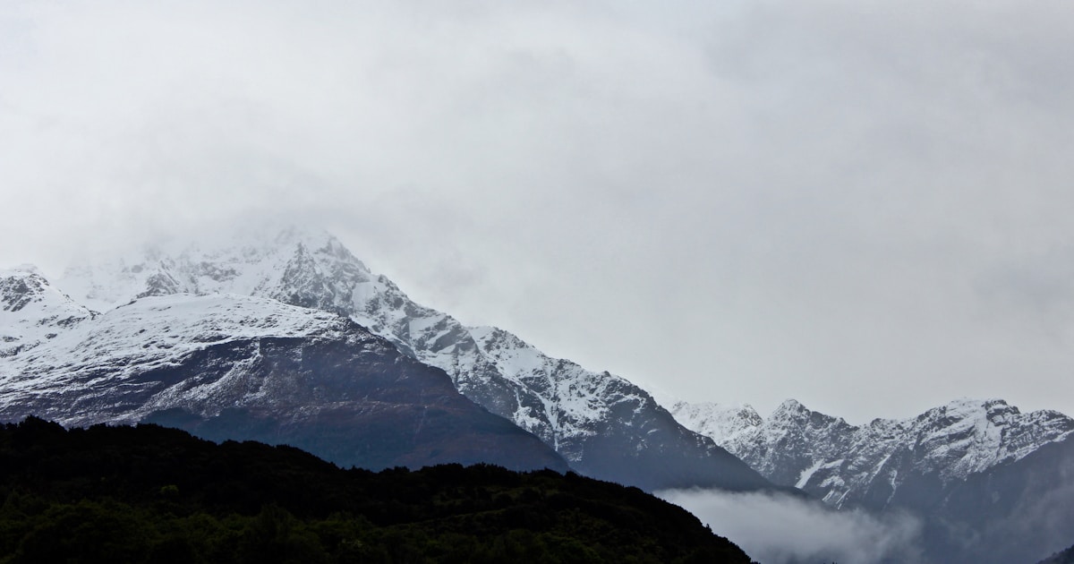 Snow-capped peaks of the Remarkables mountain range above Queenstown, New Zealand